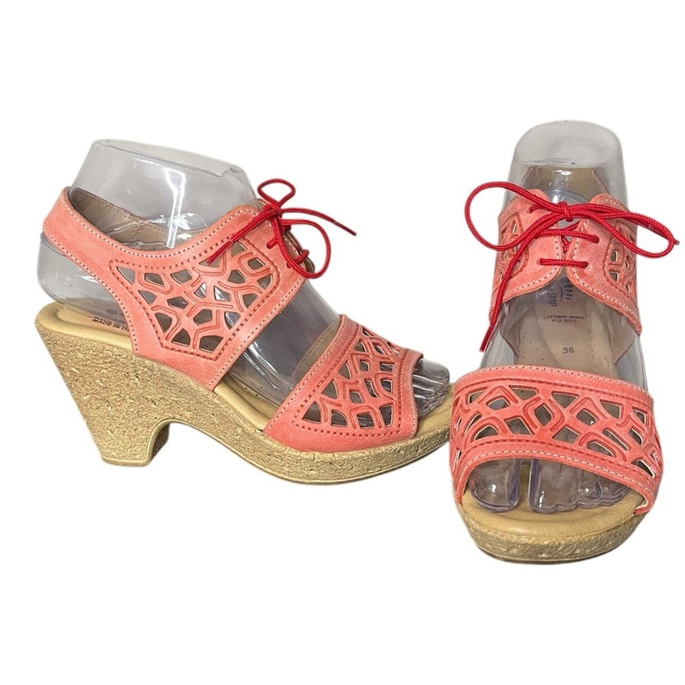 SPRING STEP Wedge Decorative Cut Out‎ Lace Up Closure Made In Italy Women's 5.5